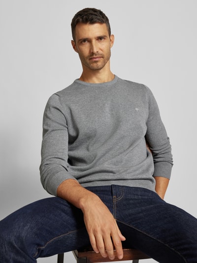 Fynch-Hatton Gebreide pullover met labelstitching, model 'Superfine' Zilver gemêleerd - 3