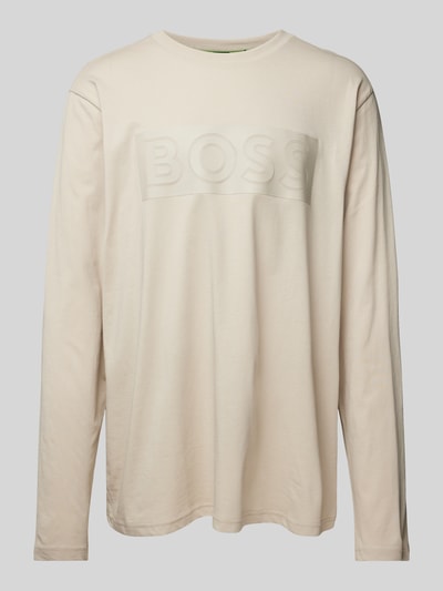 BOSS Green Shirt met lange mouwen en labelprint, model 'Togn' Beige - 2