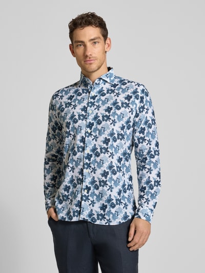 FIL NOIR Slim Fit Business-Hemd aus Leinen-Baumwoll-Mix Modell 'Roma' Jeansblau 4