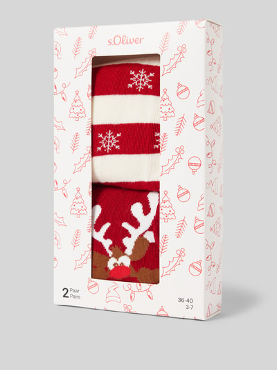 s.Oliver RED LABEL Socken aus Bio-Baumwoll-Mix mit weihnachtlichen Designs Rot 3