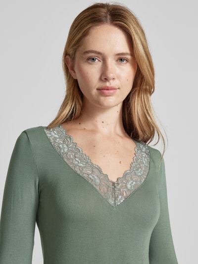 Vero Moda Top met lange mouwen en kant, model 'ROSA' Rietgroen - 3