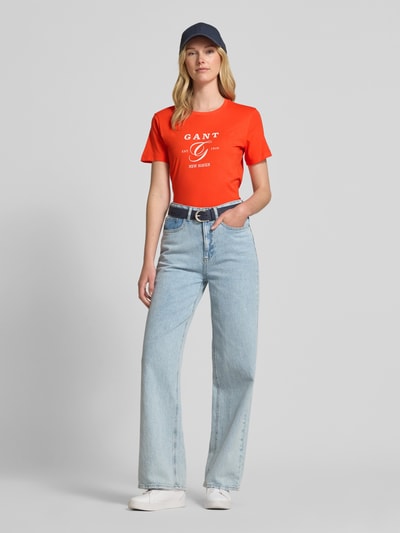 Gant T-Shirt mit Label-Print Koralle 1