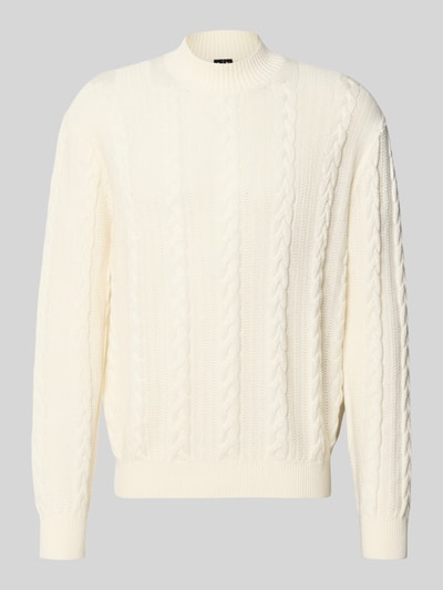 Produktfoto, Regular Fit Pullover mit Schurwoll-Anteil von Armani Exchange in Creme, Strick-Optik, Baumwoll-Mix, Rundhalsausschnitt, elastische Abschlüsse