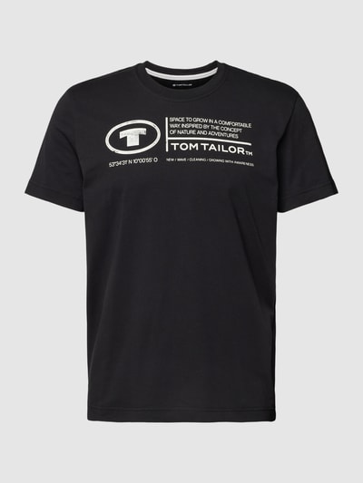 Tom Tailor T-shirt z nadrukiem z napisem model ‘printed crewneck’ Czarny 2