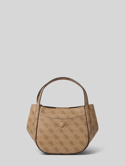 Produktfoto, Handtasche in Leder-Optik Modell 'Coleen' von Guess mit Allover-Logo-Print, Magnetverschluss, braune Töne und strukturierte Oberfläche