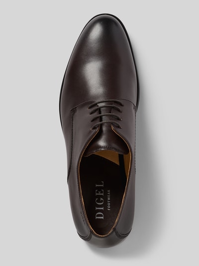 Produktfoto, Derby-Schuhe aus Leder Modell 'SEBASTIAN' von DIGEL, dunkelbraun, spitze Form, Schnürung, markante Nähte, Farbverlauf, Ledertextur