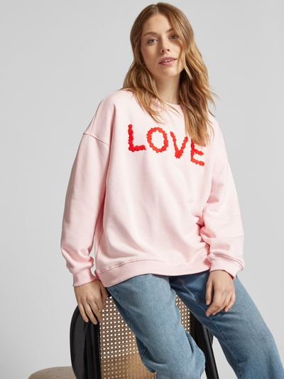 Smith and Soul Oversized sweatshirt met labelstitching Roze - 3