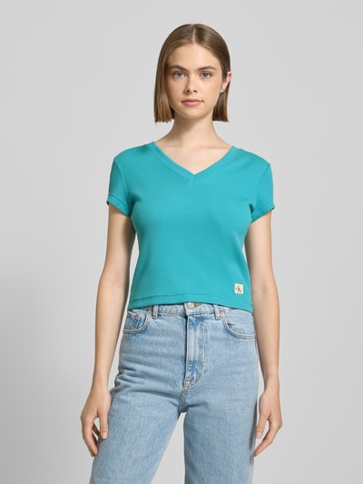 Calvin Klein Jeans T-shirt z detalem z logo Turkusowy 4