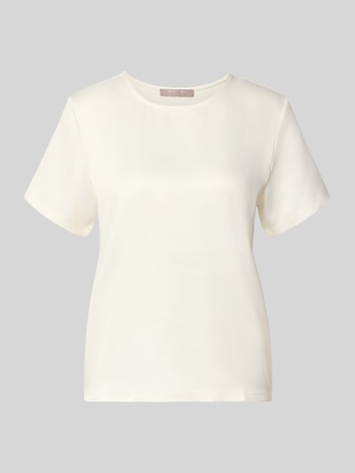 Productfoto, Regular Fit T-Shirt uit satijn van Christian Berg Woman Selection, dames T-shirt met ronde hals en korte mouwen, crèmekleur