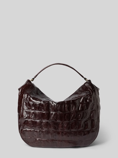 Produktfoto, Crossbody Bag mit Steppnähten Modell 'MIA' van Abro in donkerbruin met krokodillenstructuur, hoofdvak met ritssluiting, afneembare schouderband, korte draagband, labeldetail, binnenvak met rits, breedte 40 cm, lengte 35 cm, diepte 10 cm, schouderbandlengte 120 cm