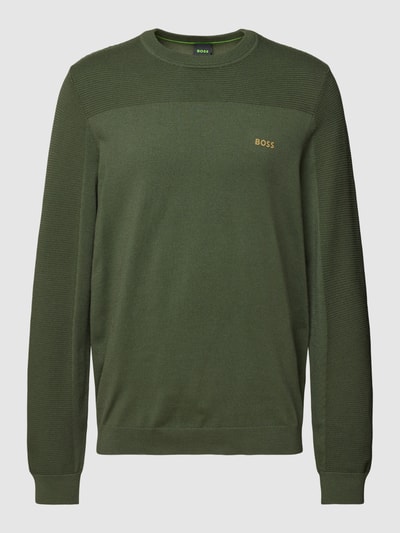 BOSS Green Gebreide pullover met labelprint, model 'Momentum-X' Olijfgroen - 2