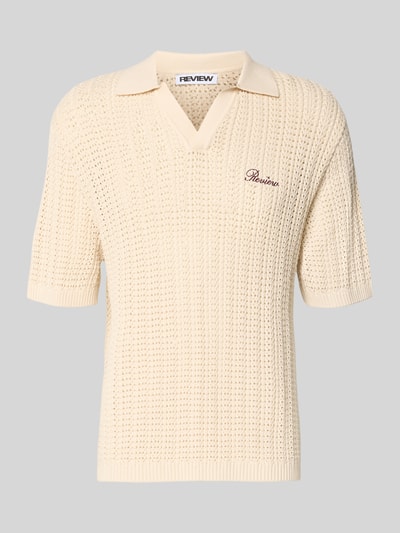 REVIEW slim fit poloshirt in haakwerk-look Ecru - 2