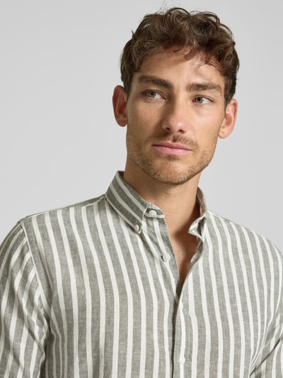 Lindbergh Slim fit vrijetijdsoverhemd met button-downkraag Olijfgroen - 3