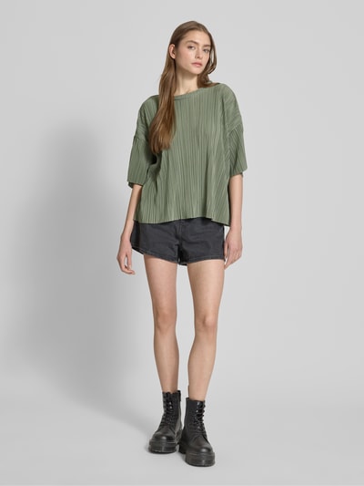 Only Boxy fit T-shirt met plissés, model 'RAVENNA' Rietgroen - 1