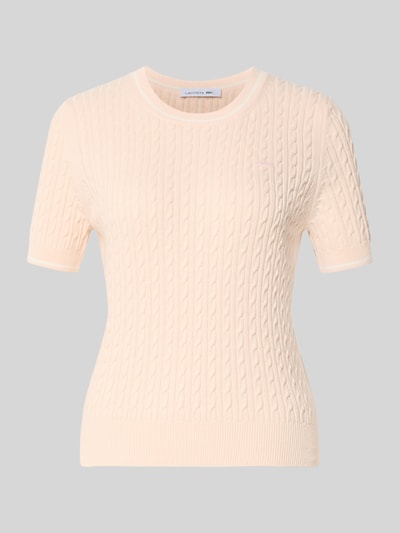 Produktfoto, lichtroze regular fit pullover uit katoenmix met kabelstructuur, Regular Fit Pullover aus Baumwoll-Mix van Lacoste, Dames Pullover