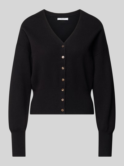Produktfoto, Regular Fit Cardigan mit Viskose-Anteil Modell 'Compact' von Topshop, mieszanka bawełny i wiskozy, krój regular fit, imitacja dzianiny, dekolt w serek, długość tyłu w rozmiarze S: 50 cm, długość rękawów w rozmiarze S: 55 cm, kolor czarny, proste formy, gładka faktura