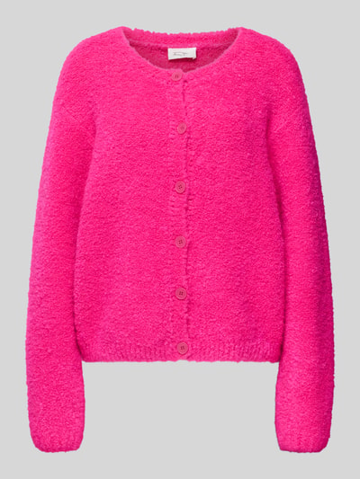 Produktfoto, Strickjacke mit Knopfleiste Modell 'ZOLLY' von American Vintage im kräftigen Pink, Lanawoll- und Alpaka-Mix, gerippte Abschlüsse, Rundhalsausschnitt