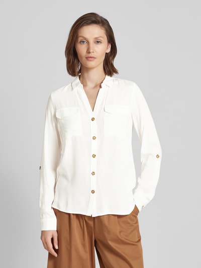 Vero Moda Overhemdblouse met opgestikte paspelzakken op de borst, model 'BUMPY' Wit - 4