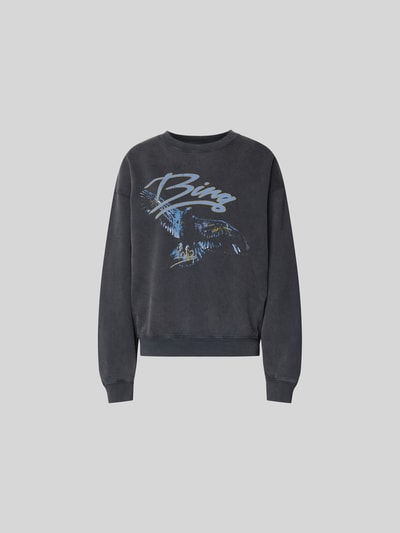 Produktfoto, Regular Fit Sweatshirt mit Motiv-Print von Anine Bing, reine Baumwolle, dunkelgrau mit Rundhalsausschnitt und elastischen Abschlüssen
