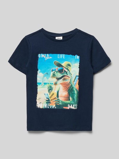 s.Oliver RED LABEL t-shirt o kroju regular fit z czystej bawełny Granatowy 1