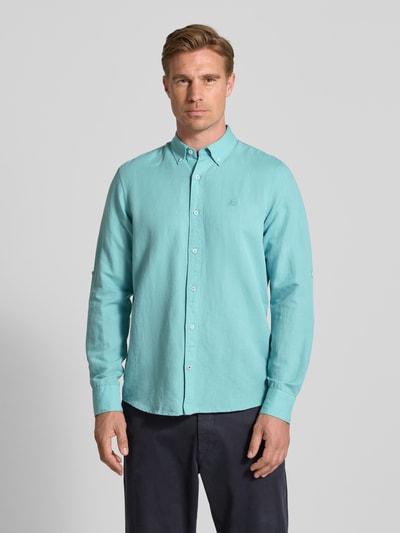 Lerros Regular fit linnen overhemd met button-downkraag Turquoise - 4