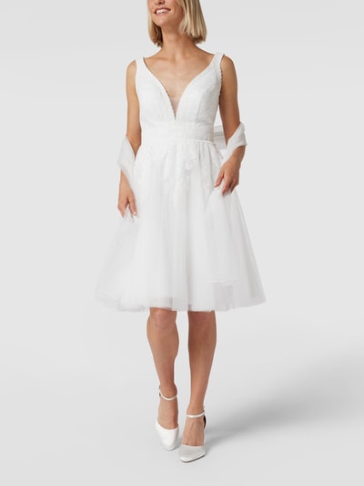 Luxuar Suknia ślubna z kwiatowymi haftami Złamany biały 1