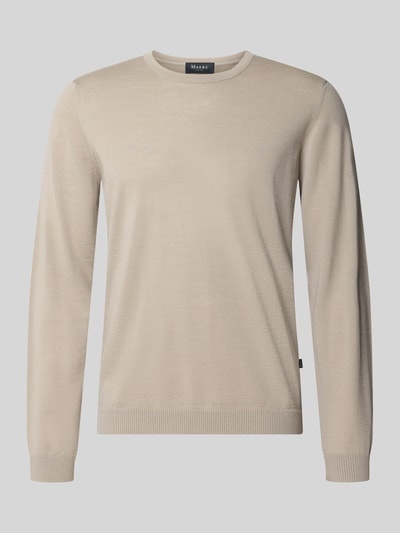Produktfoto, Strickpullover aus Schurwolle mit Rundhalsausschnitt von MAERZ Muenchen in Beige, Regular Fit, glatte Oberfläche, Label-Detail sichtbar
