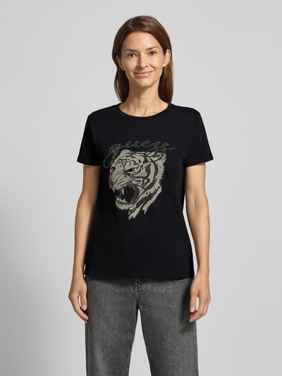 Guess T-shirt z nadrukiem z motywem model ‘TIGER FACE’ Czarny 4