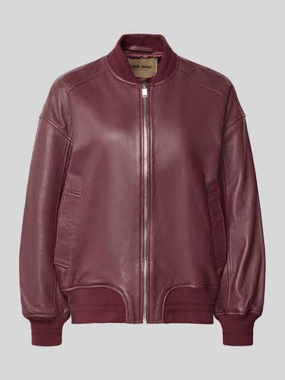 Produktfoto, Regular Fit Bomberjacke aus reinem Schafsleder Modell 'Ruby' von MOS MOSH in Dunkelrot mit Stehkragen und Reißverschluss, Damen Bomberjacke