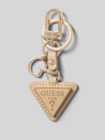 Productfoto, sleutelhanger met logodetail Model 'Gilda' van GUESS in lichtgoud, Leerlook, met sleutelring, damesaccessoire