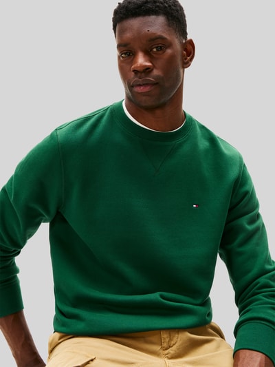 Tommy Hilfiger Regular Fit Sweatshirt aus reiner Baumwolle mit Logo-Stitching Dunkelgruen 3