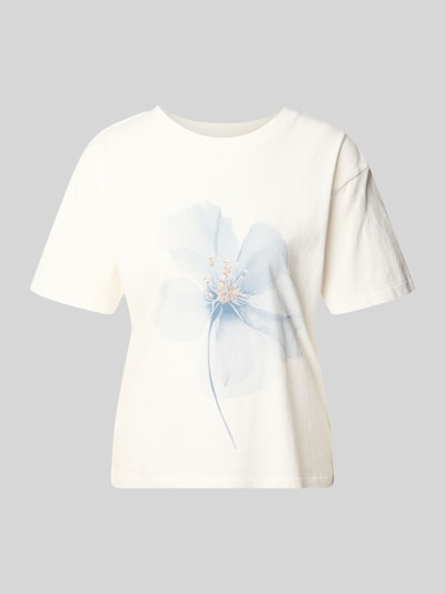 Produktfoto, T-Shirt mit Motiv-Print und Rundhalsausschnitt von Jake*s Casual in Weiß mit floralem Print, reine Baumwolle, Regular Fit, Rückenlänge 52 cm.