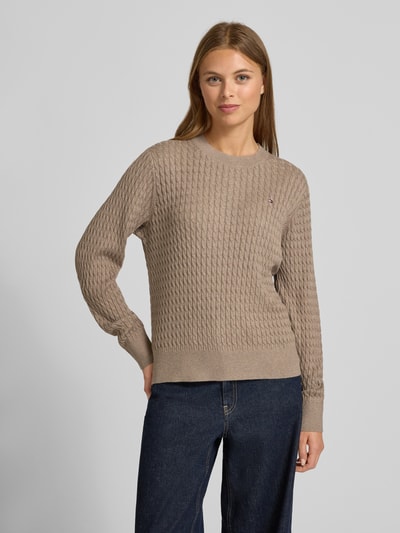 Tommy Hilfiger Regular Fit Pullover mit Zopfmuster Taupe 4