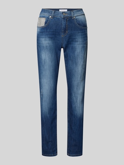 Angels Straight leg boyfriend jeans met strass-steentjes, model 'GLAM' Donkerblauw - 2