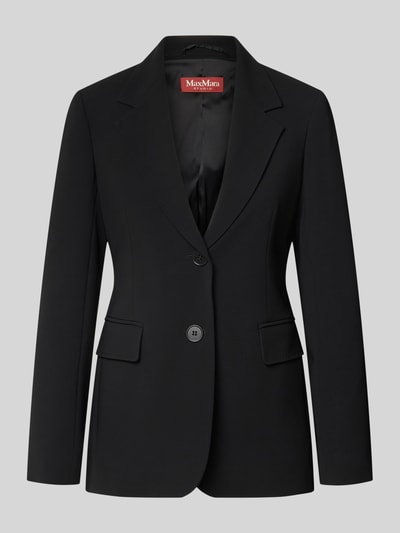 Produktfoto, czarny Slim Fit Longblazer mit Reverskragen model 'LINZ' od Max Mara Studio, gładka tkanina, damski longblazer