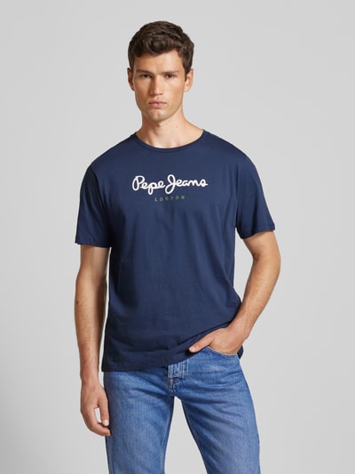 Pepe Jeans T-shirt met labelprint, model 'EGGO' Donkerblauw - 4