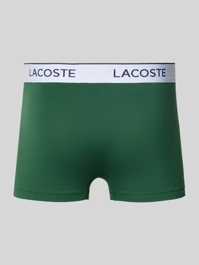 Productfoto, groene boxershort met witte tailleband, donkerblauwe merknaam, gladde katoenmix, Trunk aus Baumwoll-Mix im set van 3 van Lacoste, Heren boxershorts van Lacoste