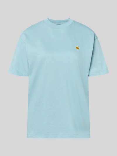 Produktfoto, T-Shirt mit Label-Stitching von Carhartt Work In Progress in Hellblau, Reine Bio-Baumwolle, Relaxed-Fit, Rundhalsausschnitt, glatte Oberfläche