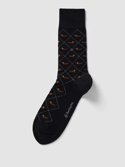 Burlington Socken mit Motiv-Print Modell 'DACHSHUND' Black 1
