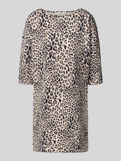 Produktfoto, Kleid mit unifarbenem Design und Animal-Print von Christian Berg Woman, Optik: Unifarben, Regular-Fit, Mini-Länge, U-Boot-Ausschnitt, Animal-Print, 3/4-Arm, Polyester-Elasthan-Mix, beige-schwarz gefleckt