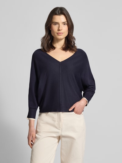COMMA Sweter dzianinowy z mieszanki wiskozy z dekoltem w serek Granatowy 4