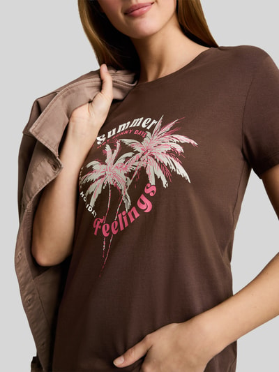 Tom Tailor Denim Regular Fit T-Shirt aus reiner Baumwolle mit Motiv-Print Schoko Melange 3