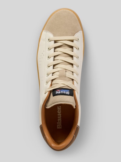 Produktfoto, Sneaker aus Leder-Mix mit Logo-Detail Modell 'Lowell' von Blauer USA, beige-braune Töne, glatte Sohle, abgerundete Form, Schafthöhe 8 cm, Größe 44