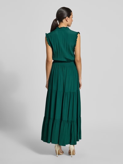 Apricot Maxikleid aus Viskose mit V-Ausschnitt und Rüschen Gruen 5