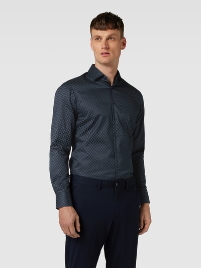 Christian Berg Men Regular fit zakelijk overhemd met all-over motief Marineblauw - 4