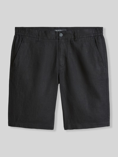 Produktfoto, Regular Fit Shorts aus reinem Leinen Modell 'RESO JOGGER' von Marc O'Polo in Uni Schwarz mit Knopf, seitlichen Eingrifftaschen, Paspeltaschen, Leinenstruktur