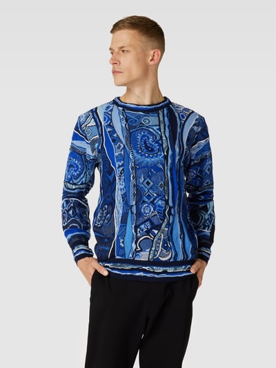 Carlo Colucci Strickpullover mit Strukturmuster Blau 4