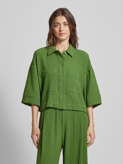 Essentiel Bluzka koszulowa krótka z fakturowanym wzorem Zielony 4