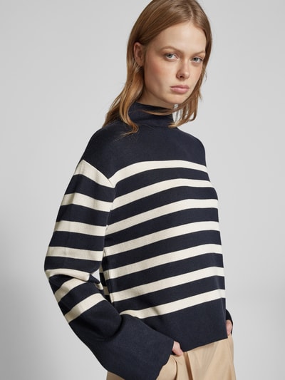 Jake*s Collection Oversized Strickpullover aus Viskose-Mix mit Stehkragen Dunkelblau 3