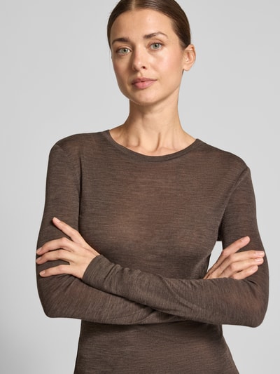 Weekend Max Mara Slim fit shirt met lange mouwen van mix van wol en zijde model 'PATTO' Donkerbruin - 3
